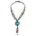 thumbnail image 1 of Stunning Turquoise Disc Medallion with Red Coral Statement Necklace, 1 of 4