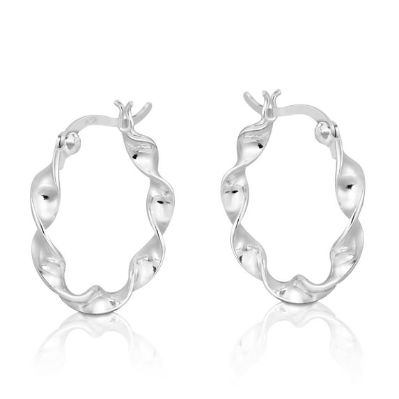 Stunning Twist Textured Loops Sterling Silver Hoop Earrings