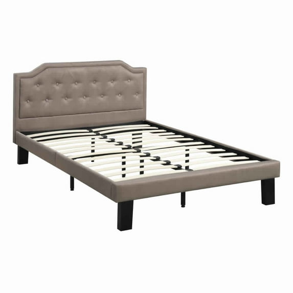 Stunning Upholstered Wooden Full Bed With Button Tufted Headboard, Tan- Saltoro Sherpi