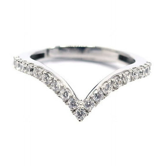 Stunning V-Shaped Sterling Silver Ring with White Gold Plating & Moissanite Stone