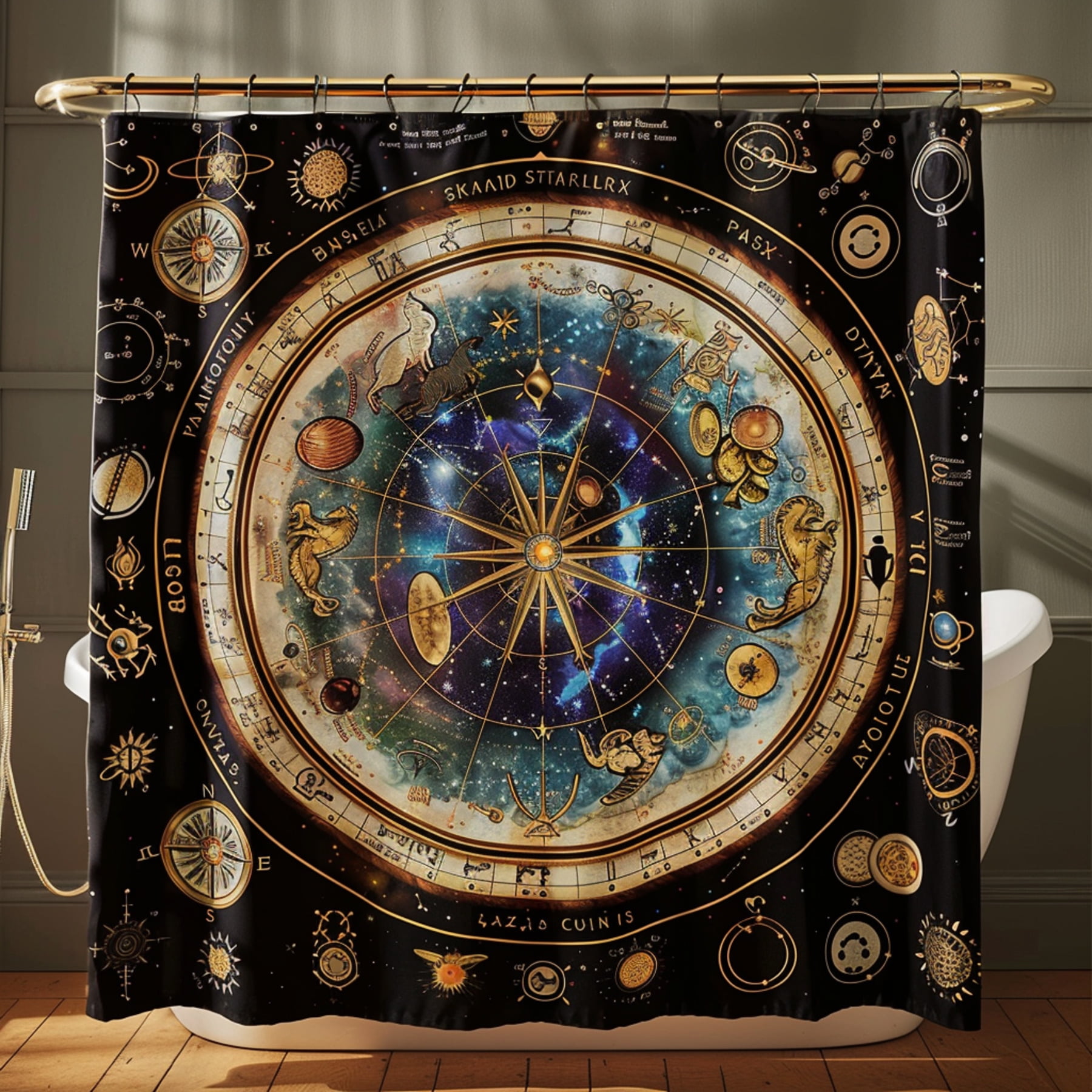 Stunning Zodiac Star Map Shower Curtain Celestial Design in Vibrant