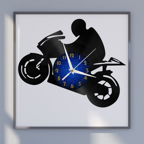Stunt Motorcycle 12 Inch Vinyl Record Wall Clock - Silent, Creative, and Unique Clock for Living Room, Entryway, or Bedroom Decor - Perfect Gift Idea(12 inchs B without LED)