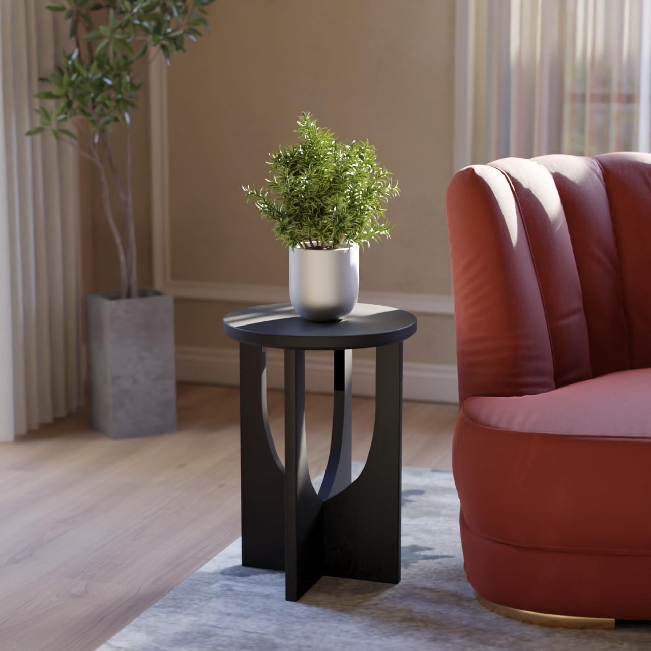 Stupa Solid Wood End Table – 22" Tall Round Side Table for Living Room ...