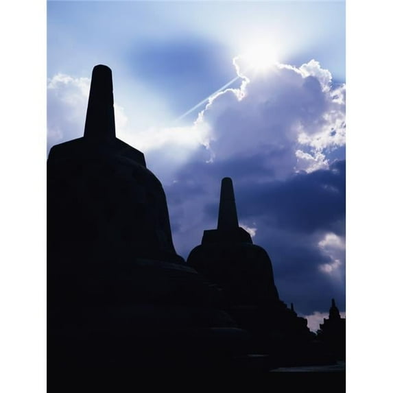 Stupas Silhouetted At Borobudur Temple Poster Print - 12 x 16