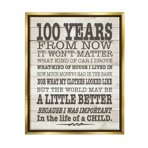 Stupell 100 Years From Now Inspiring Teacher Inspirational Painting Gold Floater Framed Art Print Wall Art