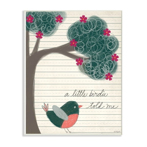 Stupell A Little Birdie Told Me Bird and Tree Hand Drawn Lined Paper Look, 12 x 18, Proudly A - 12 x 18