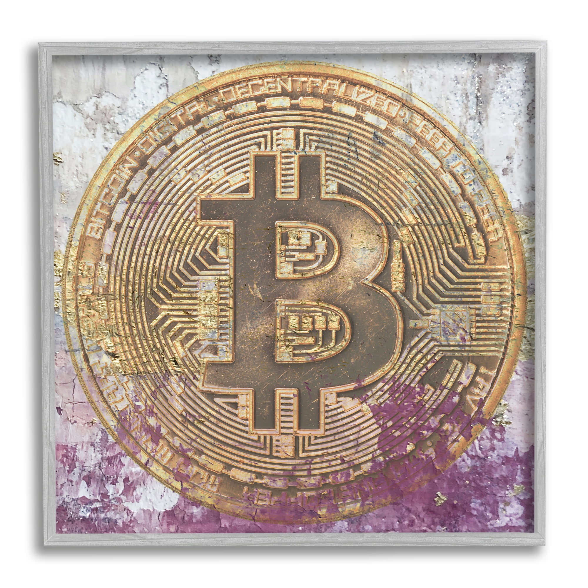 Stupell Abstract Bitcoin Logo Collage Framed Giclee Art by Irena Orlov - 17 x 17 - Grey