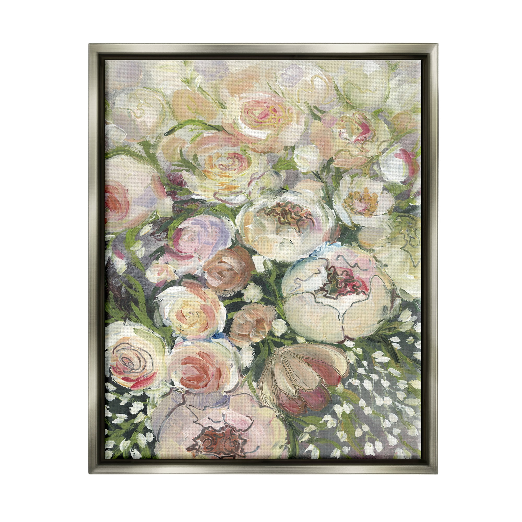 Stupell Abstract Blooming Garden Flowers Botanical & Floral Painting Gray Floater Framed Art Print Wall Art