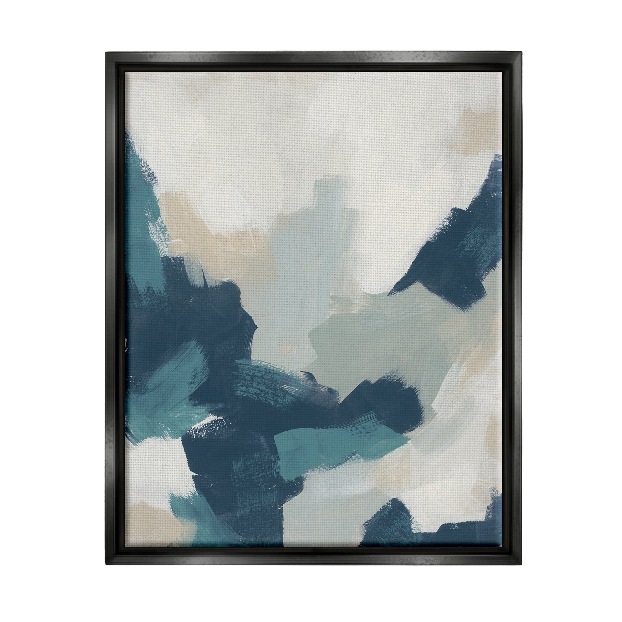 Stupell Abstract Blue & Cream Brush Strokes Abstract Painting Black Floater Framed Art Print Wall Art
