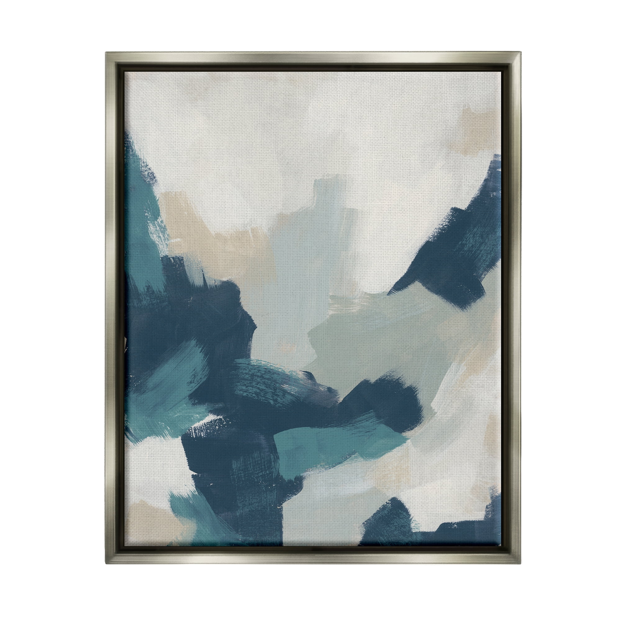Stupell Abstract Blue & Cream Brush Strokes Abstract Painting Gray Floater Framed Art Print Wall Art