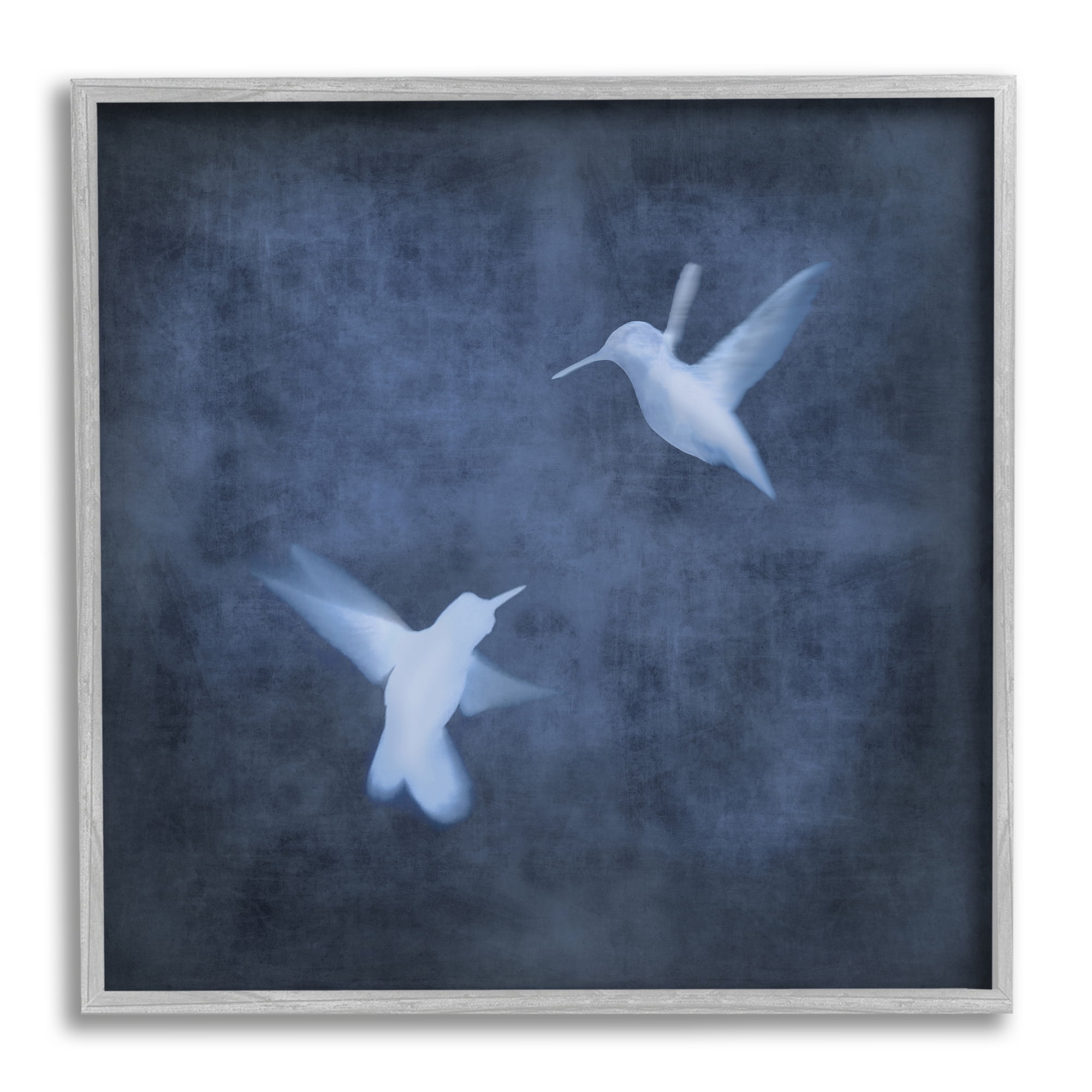 Stupell Abstract Blue Hummingbirds Silhouettes Animals & Insects Painting Gray Framed Art Print Wall Art