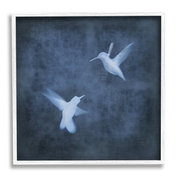 Stupell Abstract Blue Hummingbirds Silhouettes Animals & Insects Painting White Framed Art Print Wall Art