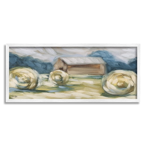 Stupell Abstract Country Hay Bales Landscape Painting White Framed Art Print Wall Art