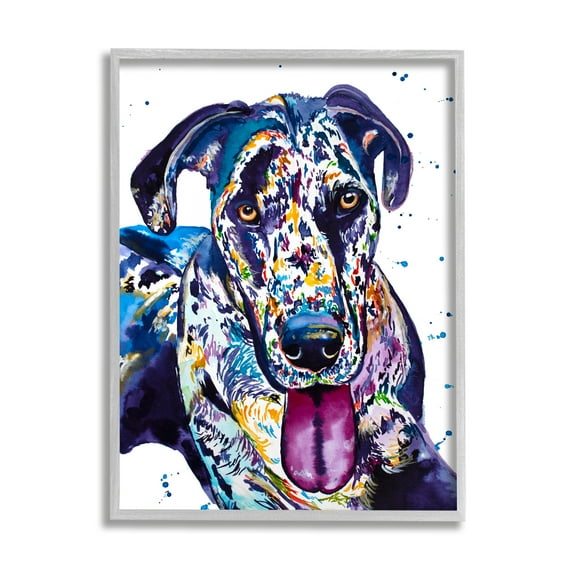 Stupell Abstract Dog Modern Pet Portrait Animals & Insects Painting Gray Framed Art Print Wall Art