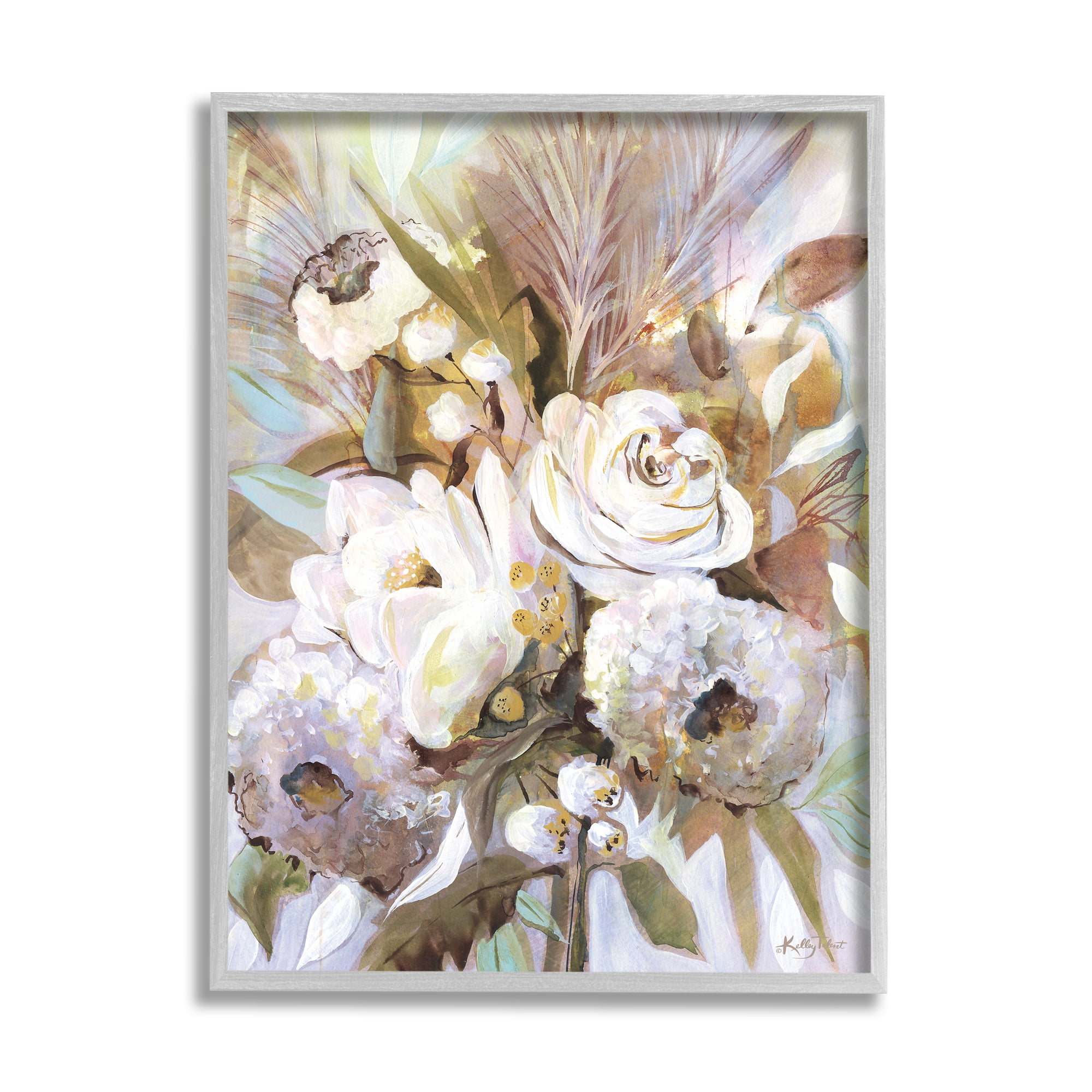 Stupell Abstract Flower Bouquet Mixed Florals Botanical & Floral Painting Gray Framed Art Print Wall Art