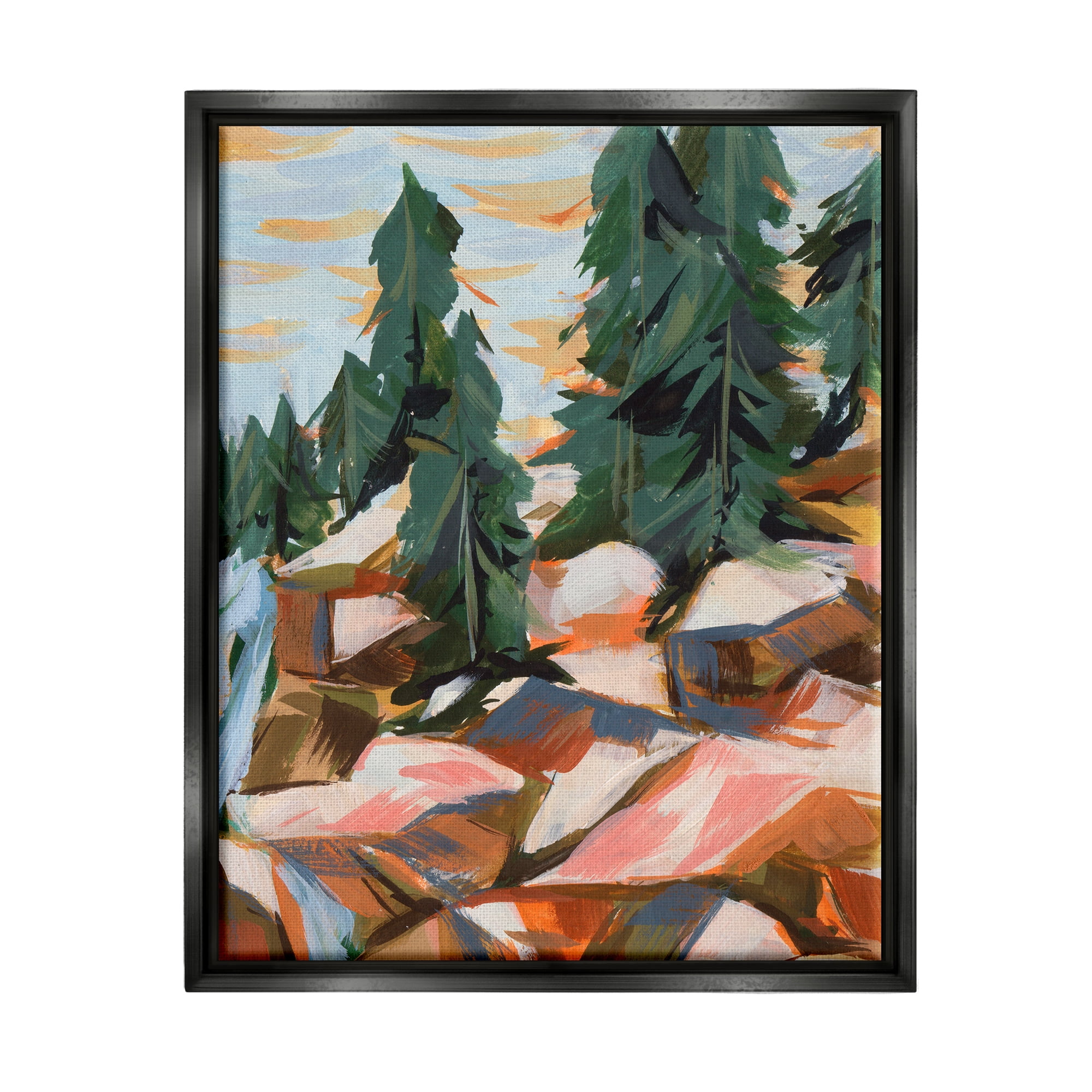 Stupell Abstract Geometric Landscape Waterfall Landscape Painting Black Floater Framed Art Print Wall Art