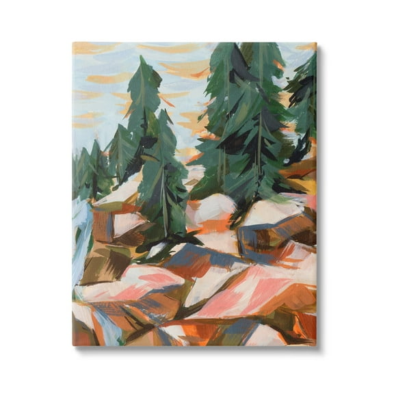 Stupell Abstract Geometric Landscape Waterfall Landscape Painting Gallery Wrapped Canvas Print Wall Art