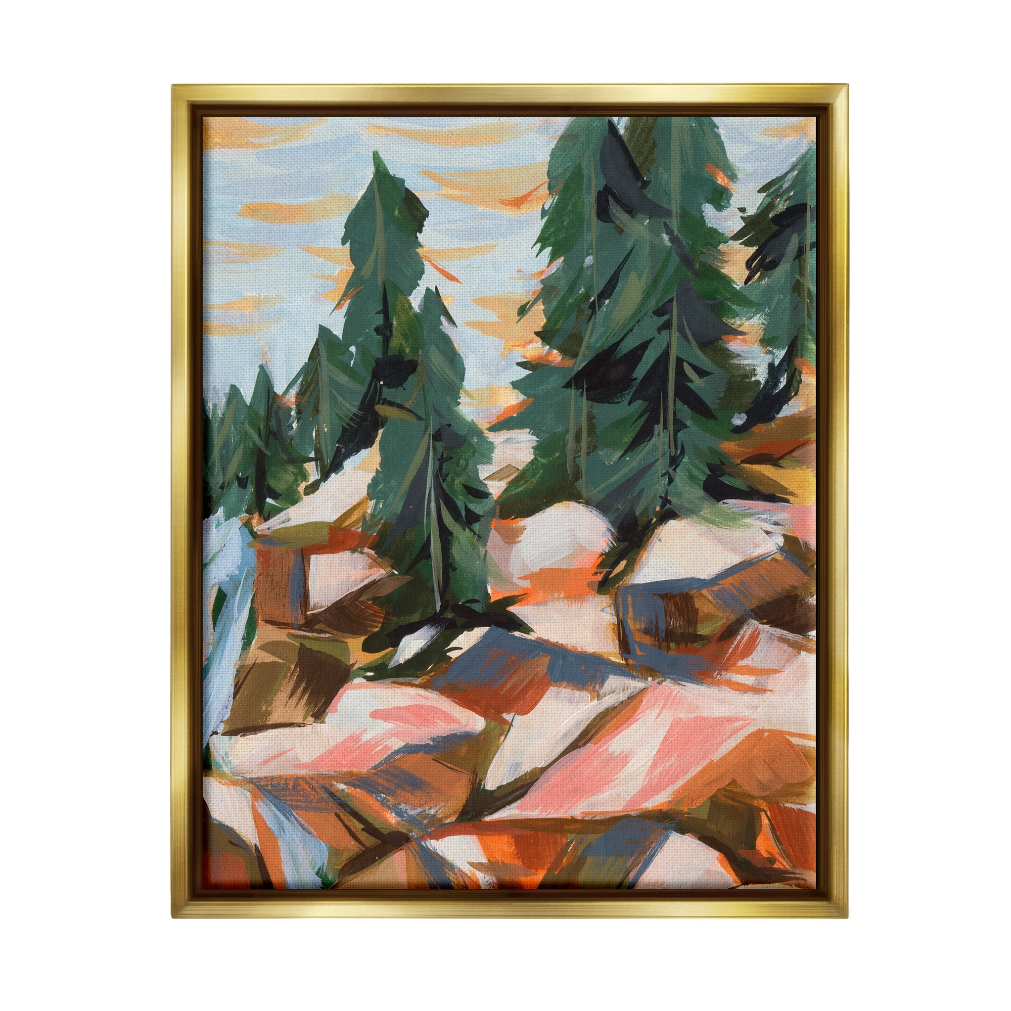 Stupell Abstract Geometric Landscape Waterfall Landscape Painting Gold Floater Framed Art Print Wall Art