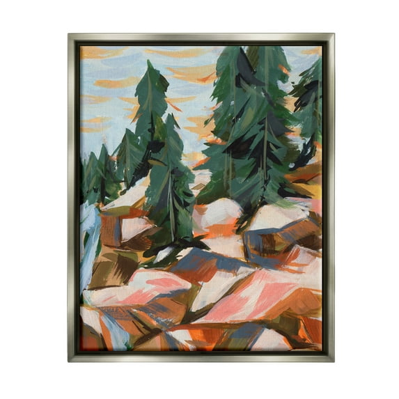 Stupell Abstract Geometric Landscape Waterfall Landscape Painting Gray Floater Framed Art Print Wall Art