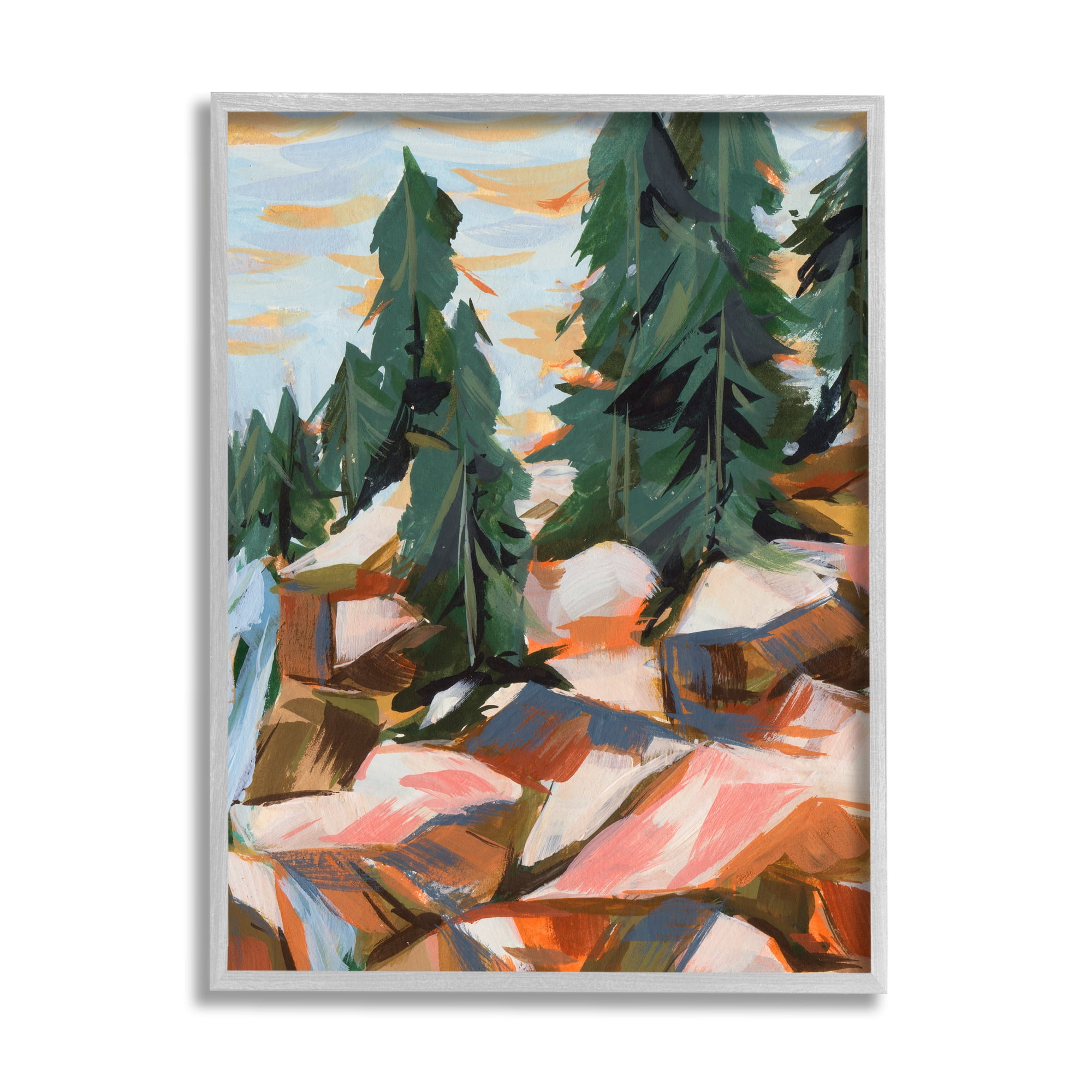 Stupell Abstract Geometric Landscape Waterfall Landscape Painting Gray Framed Art Print Wall Art