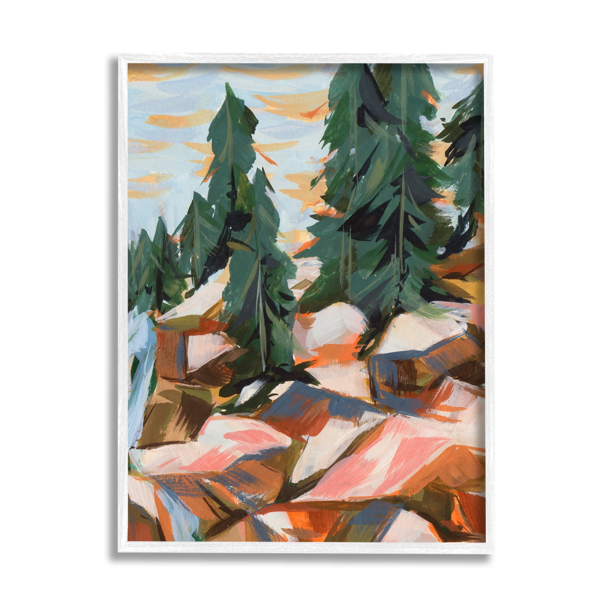 Stupell Abstract Geometric Landscape Waterfall Landscape Painting White Framed Art Print Wall Art