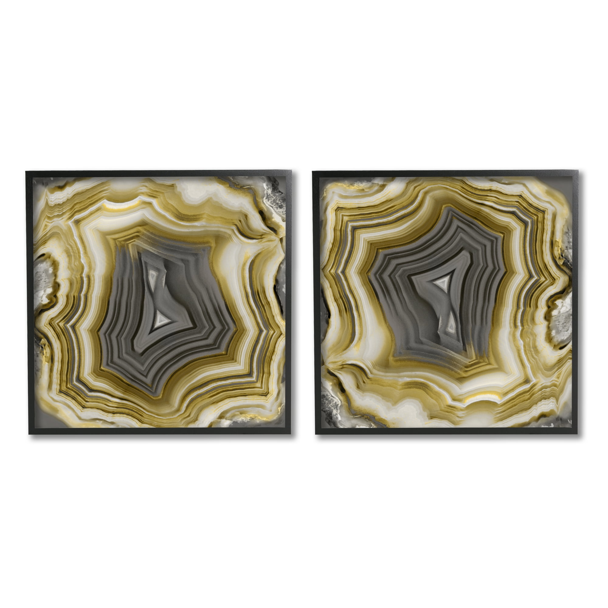 Stupell Abstract Gold & Grey Agate Nature Abstract Photography Black Framed Art Print Wall Art, Set of 2