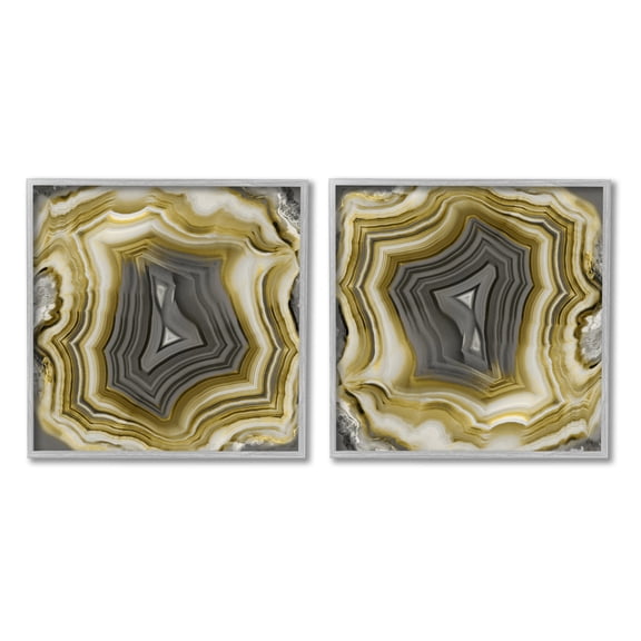Stupell Abstract Gold & Grey Agate Nature Abstract Photography Gray Framed Art Print Wall Art, Set of 2