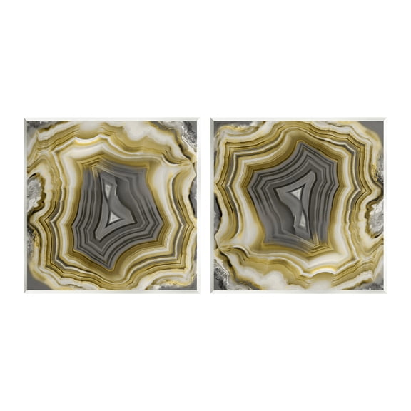 Stupell Abstract Gold & Grey Agate Nature Abstract Photography Wall Plaque Unframed Art Print Wall Art, Set of 2