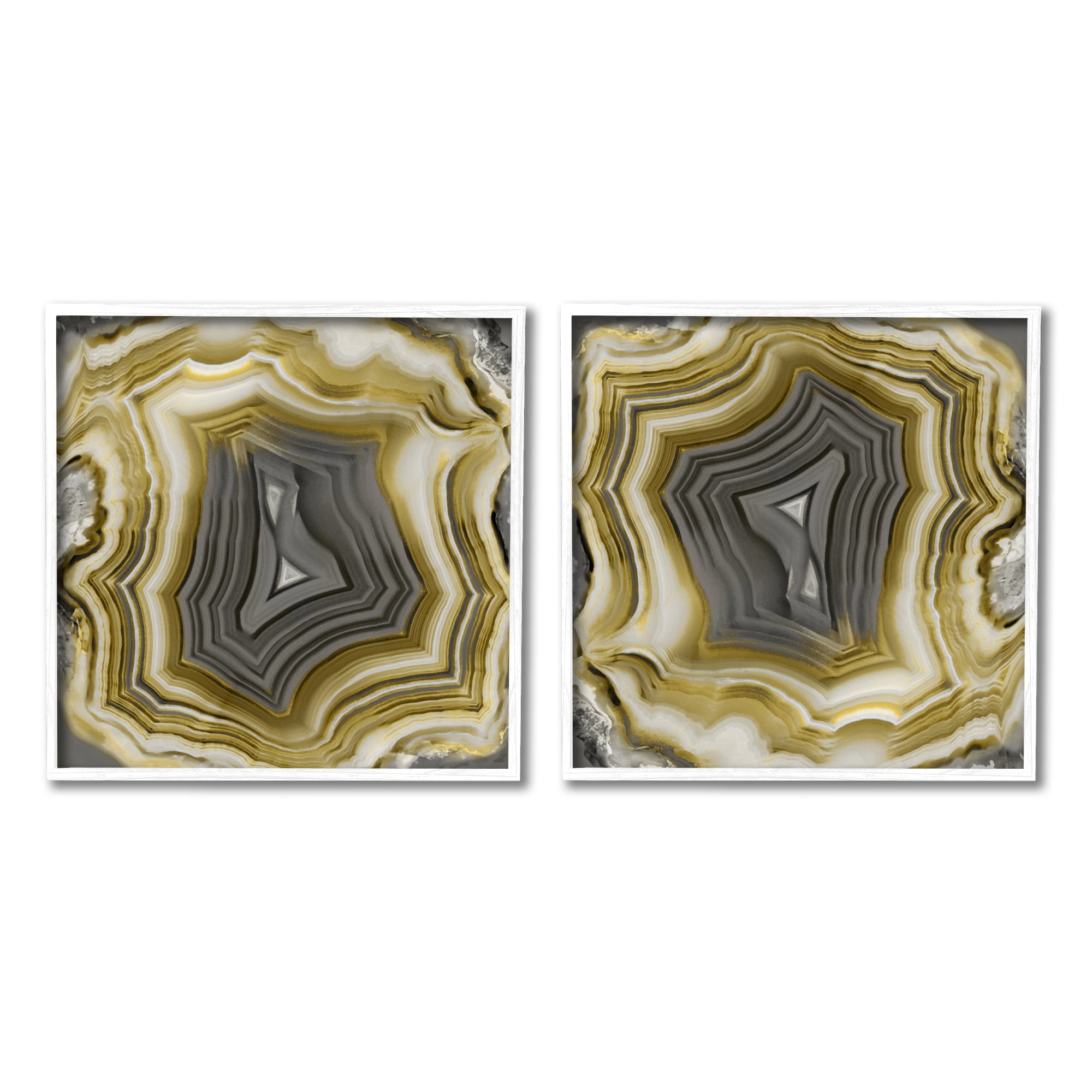 Stupell Abstract Gold & Grey Agate Nature Abstract Photography White Framed Art Print Wall Art, Set of 2