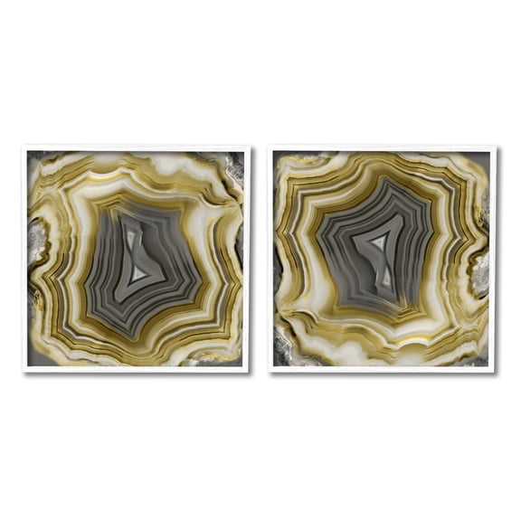 Stupell Abstract Gold & Grey Agate Nature Abstract Photography White Framed Art Print Wall Art, Set of 2