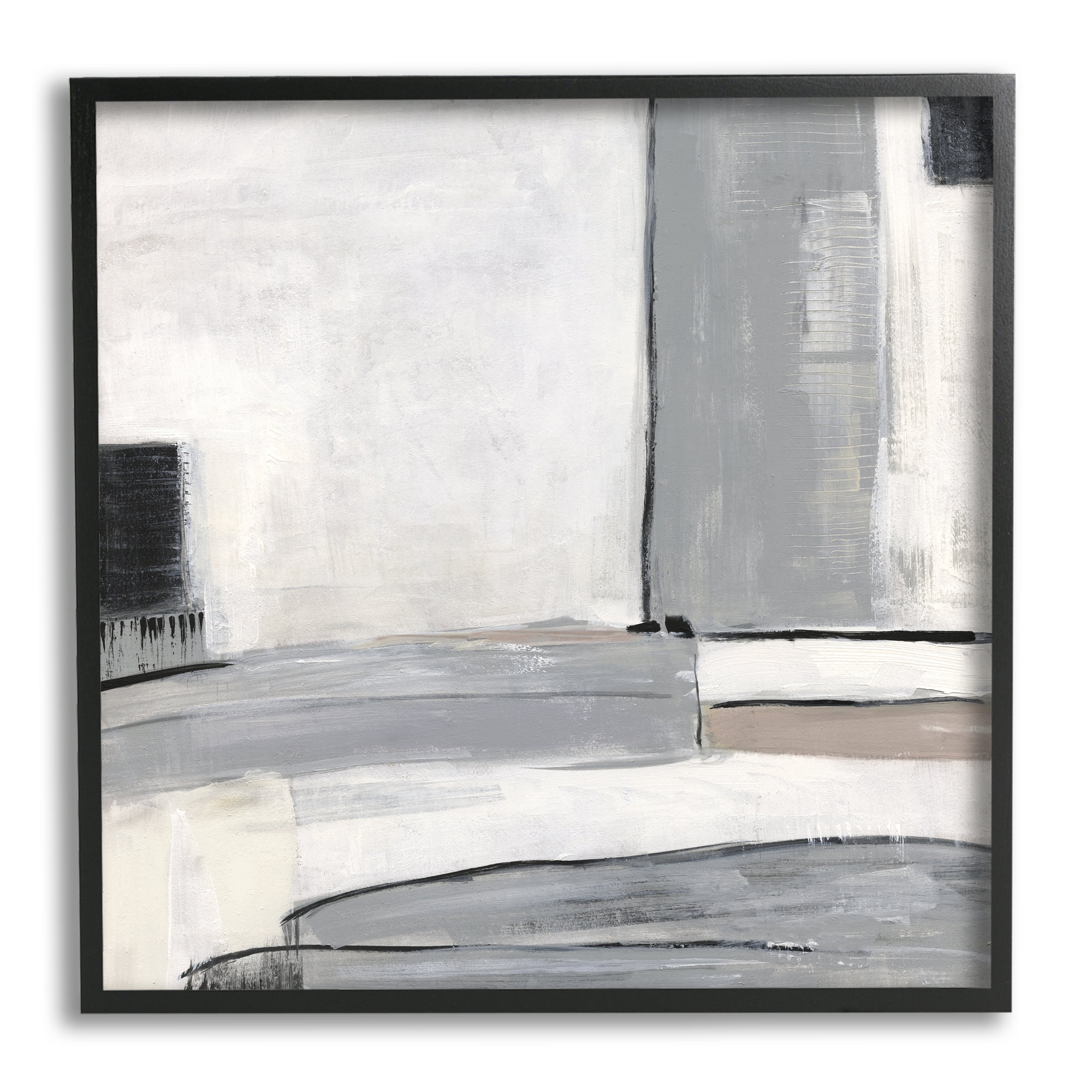 Stupell Abstract Grey Geometric Shapes Abstract Painting Black Framed Art Print Wall Art