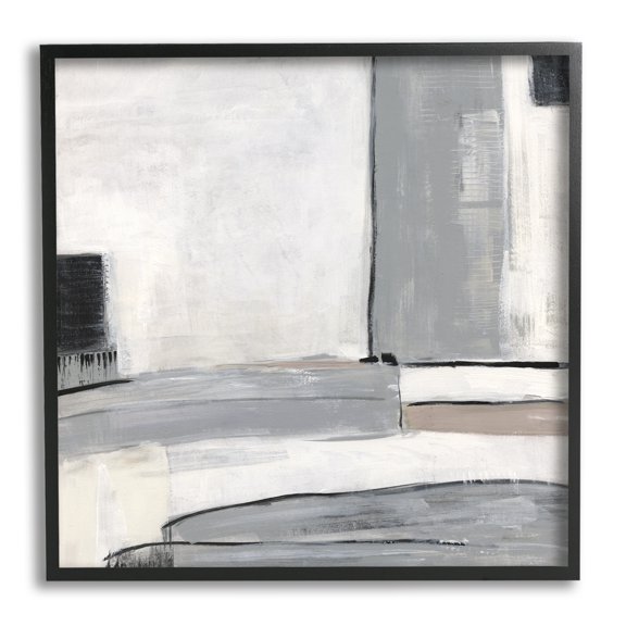 Stupell Abstract Grey Geometric Shapes Abstract Painting Black Framed Art Print Wall Art