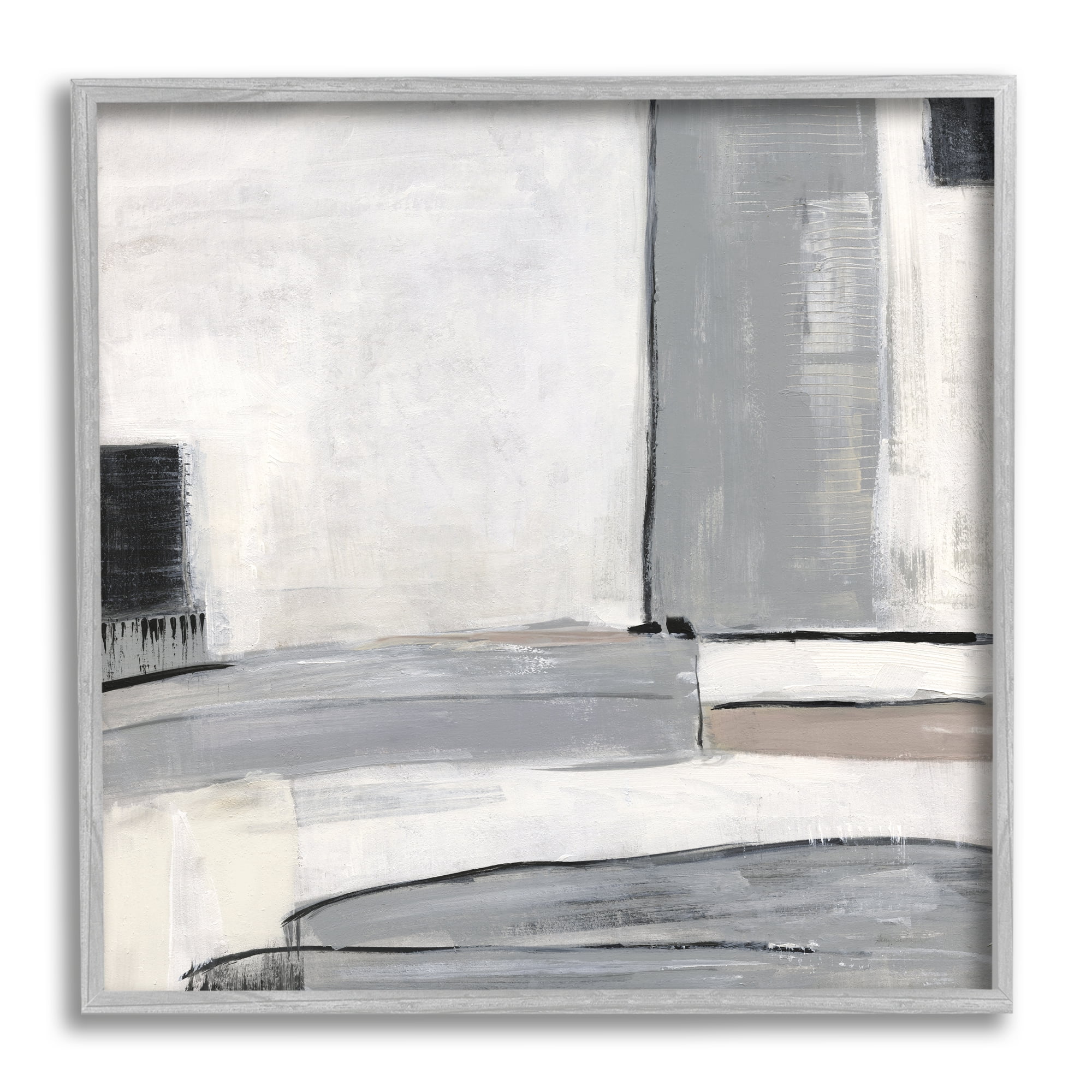 Stupell Abstract Grey Geometric Shapes Abstract Painting Gray Framed Art Print Wall Art