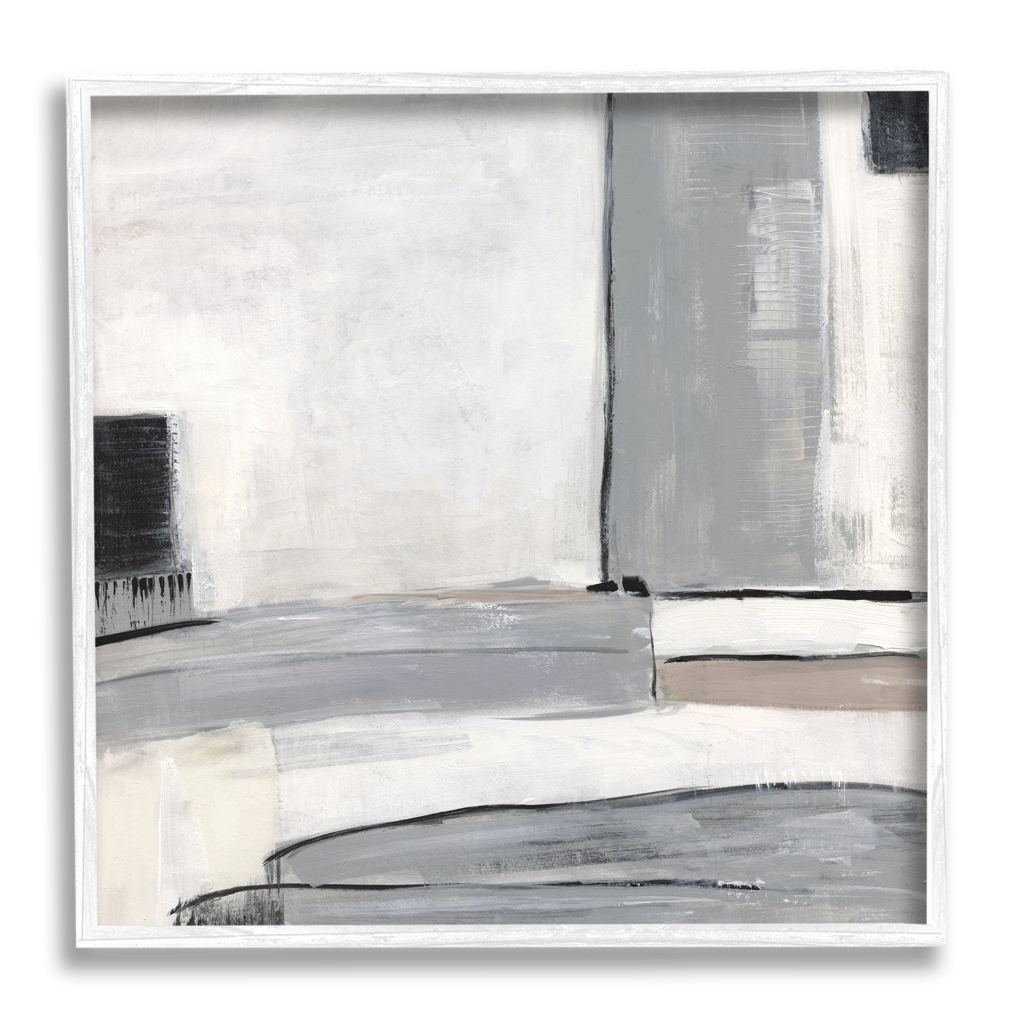 Stupell Abstract Grey Geometric Shapes Abstract Painting White Framed Art Print Wall Art
