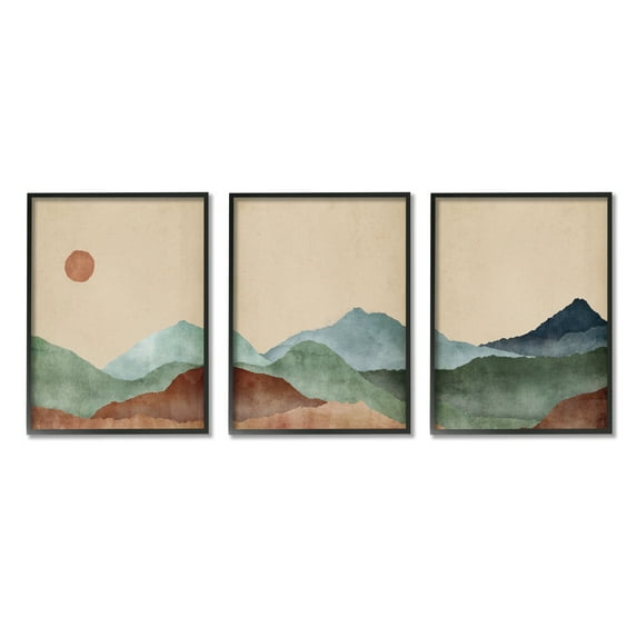 Stupell Abstract Mountains Landscape Moon Landscape Painting Black Framed Art Print Wall Art, Set of 3