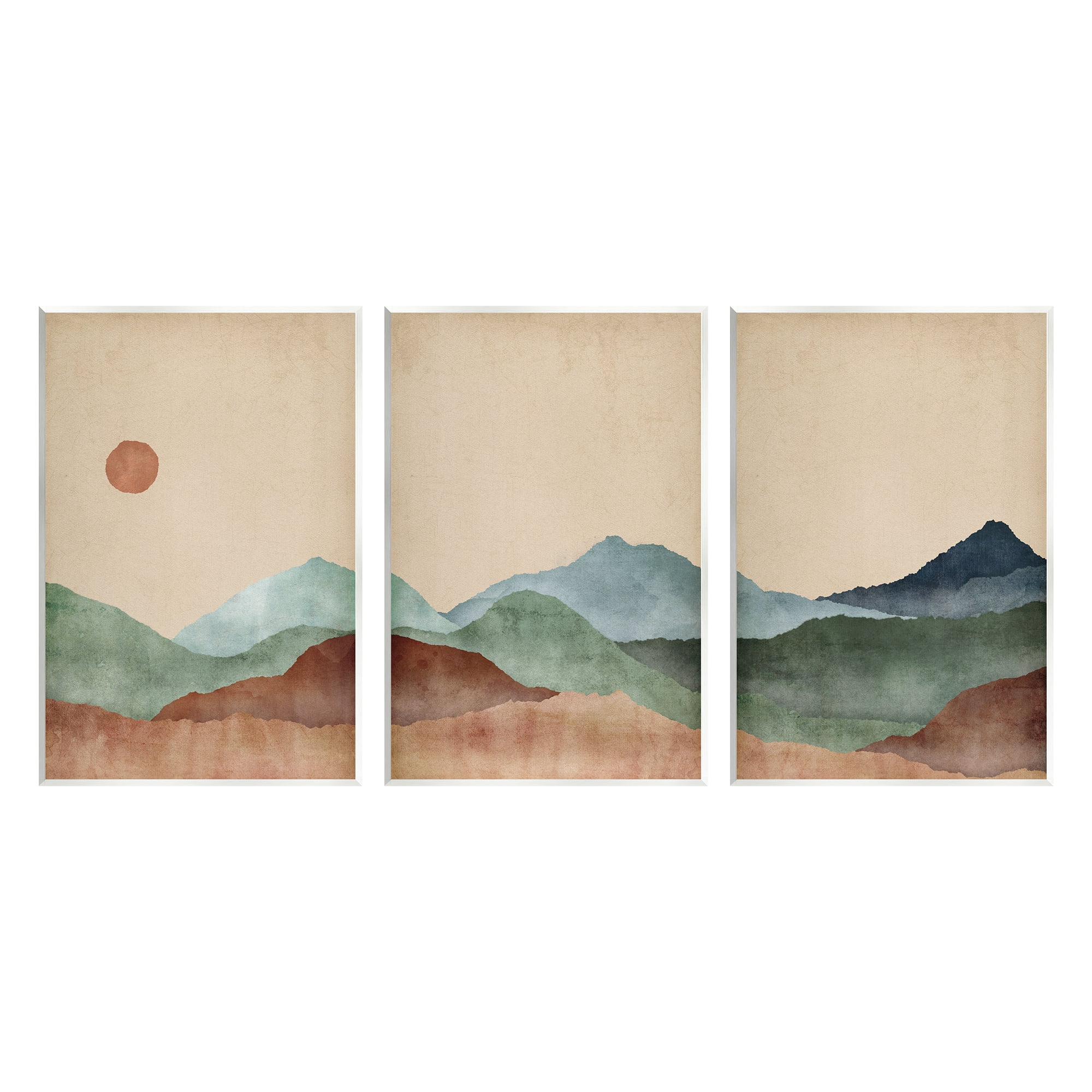 Stupell Abstract Mountains Landscape Moon Landscape Painting Wall Plaque Unframed Art Print Wall Art, Set of 3