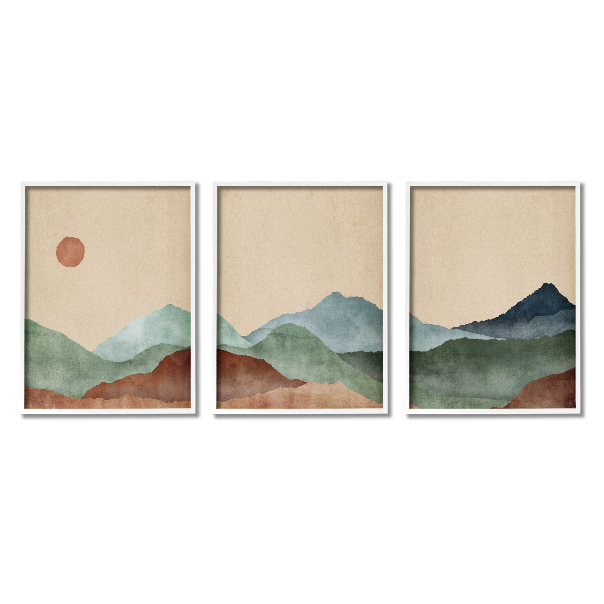 Stupell Abstract Mountains Landscape Moon Landscape Painting White Framed Art Print Wall Art, Set of 3