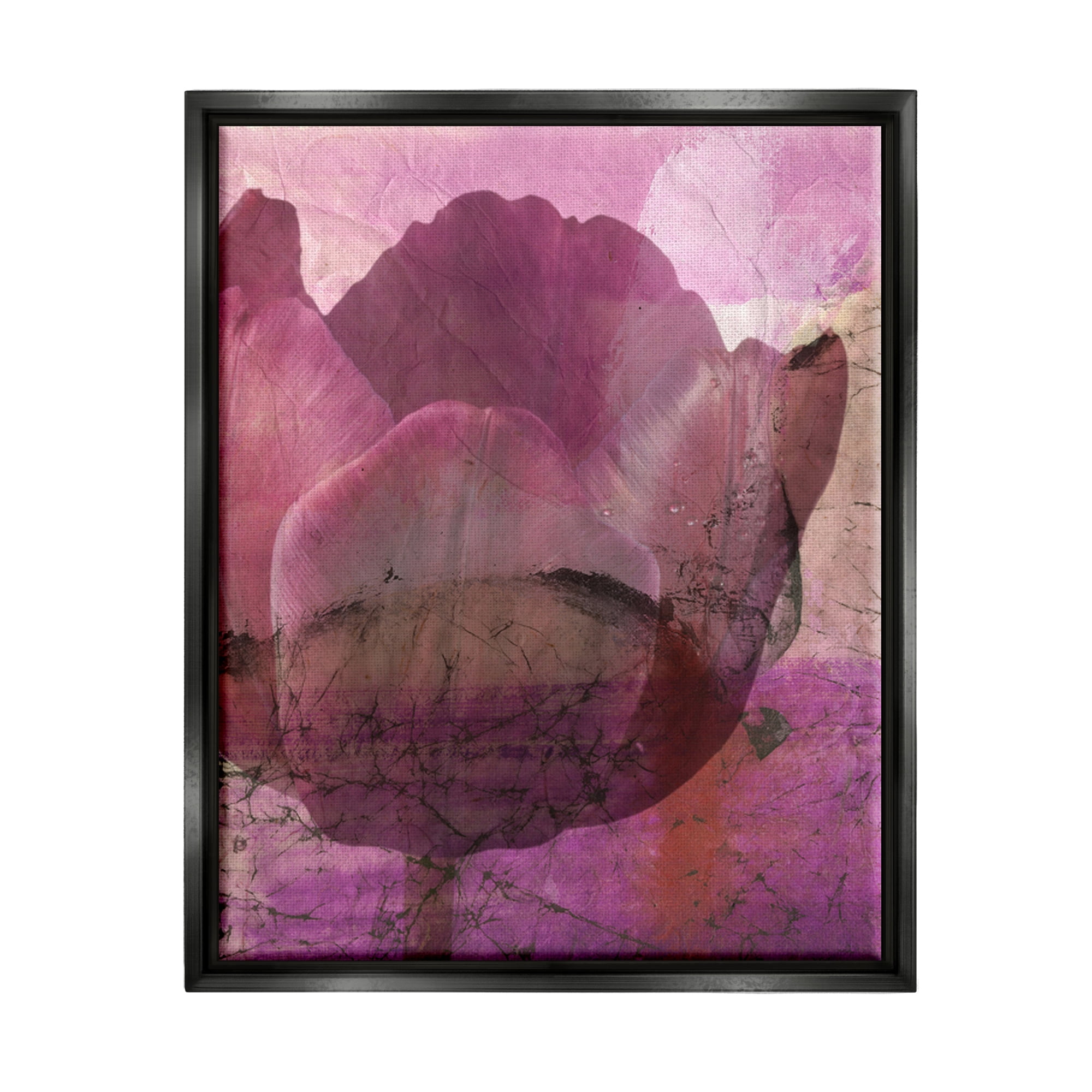 Stupell Abstract Pink Distressed Tulip Collage Botanical & Floral Painting Black Floater Framed Art Print Wall Art