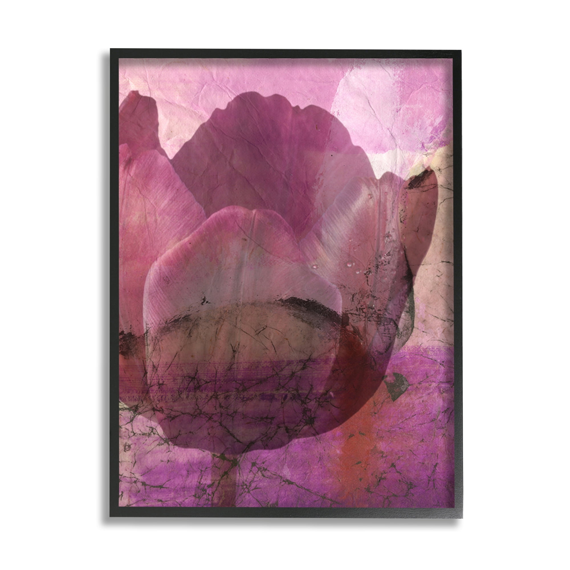 Stupell Abstract Pink Distressed Tulip Collage Botanical & Floral Painting Black Framed Art Print Wall Art