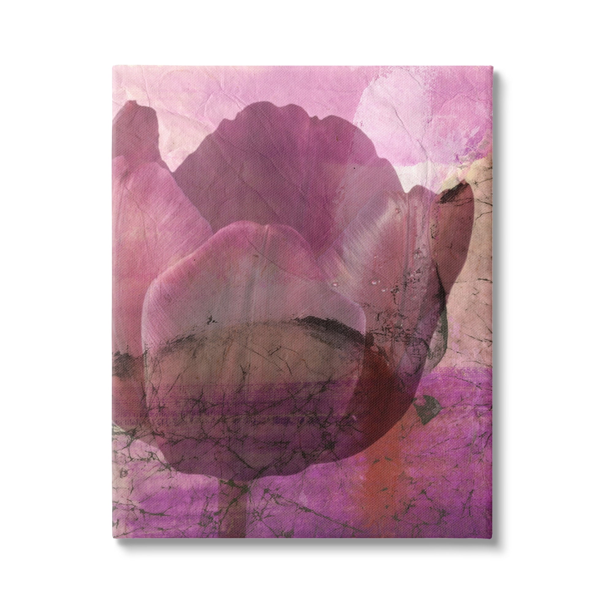 Stupell Abstract Pink Distressed Tulip Collage Botanical & Floral Painting Gallery Wrapped Canvas Print Wall Art