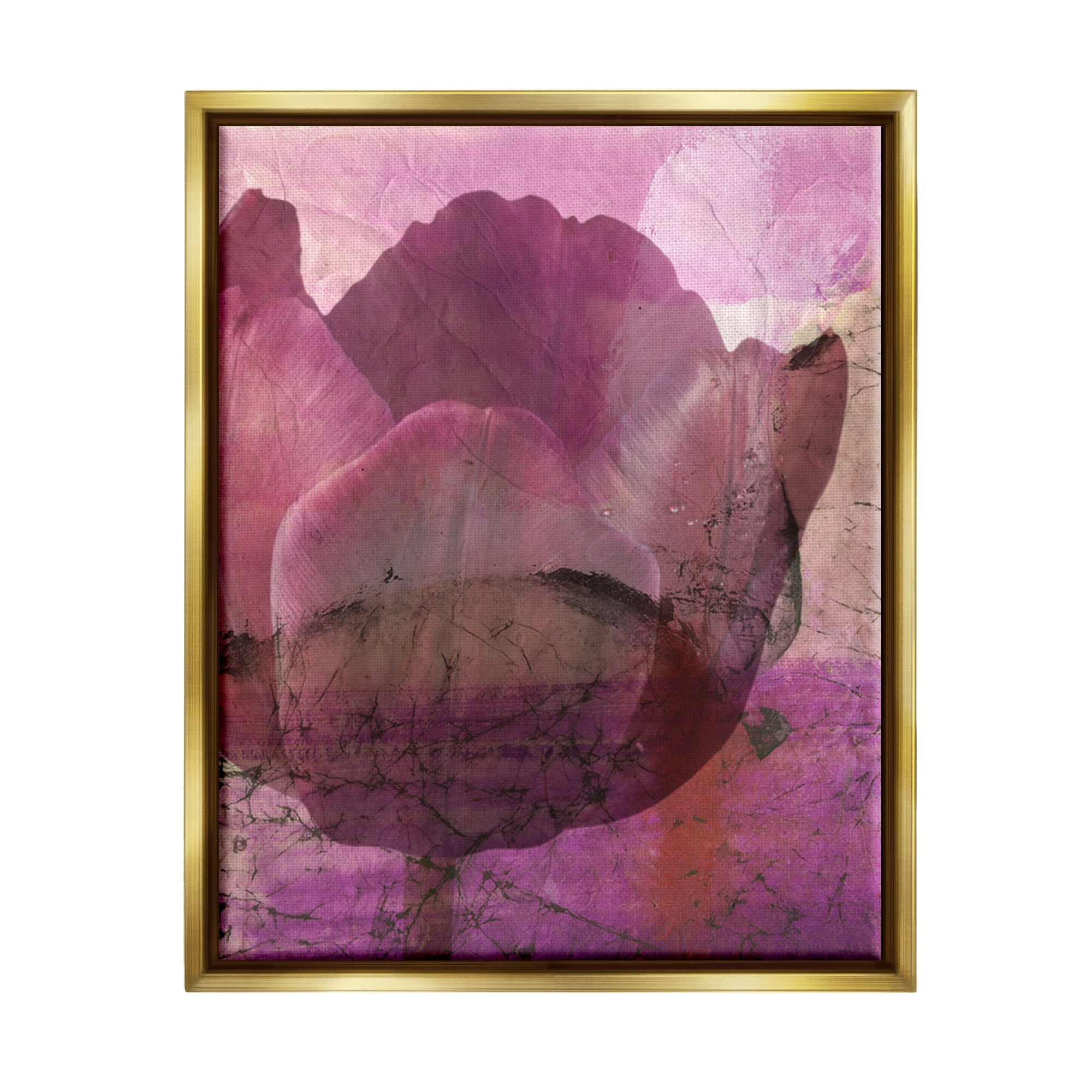 Stupell Abstract Pink Distressed Tulip Collage Botanical & Floral Painting Gold Floater Framed Art Print Wall Art
