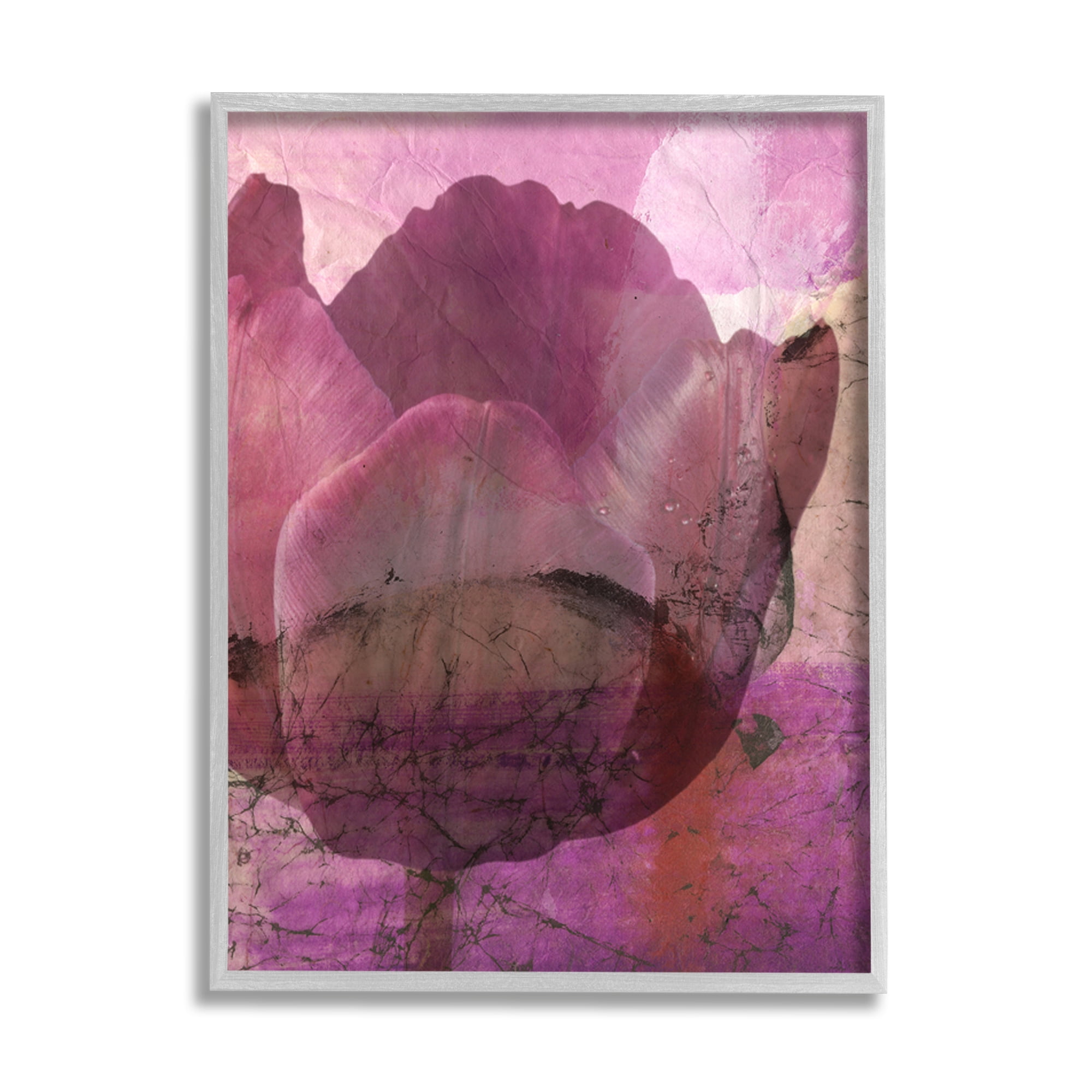 Stupell Abstract Pink Distressed Tulip Collage Botanical & Floral Painting Gray Framed Art Print Wall Art