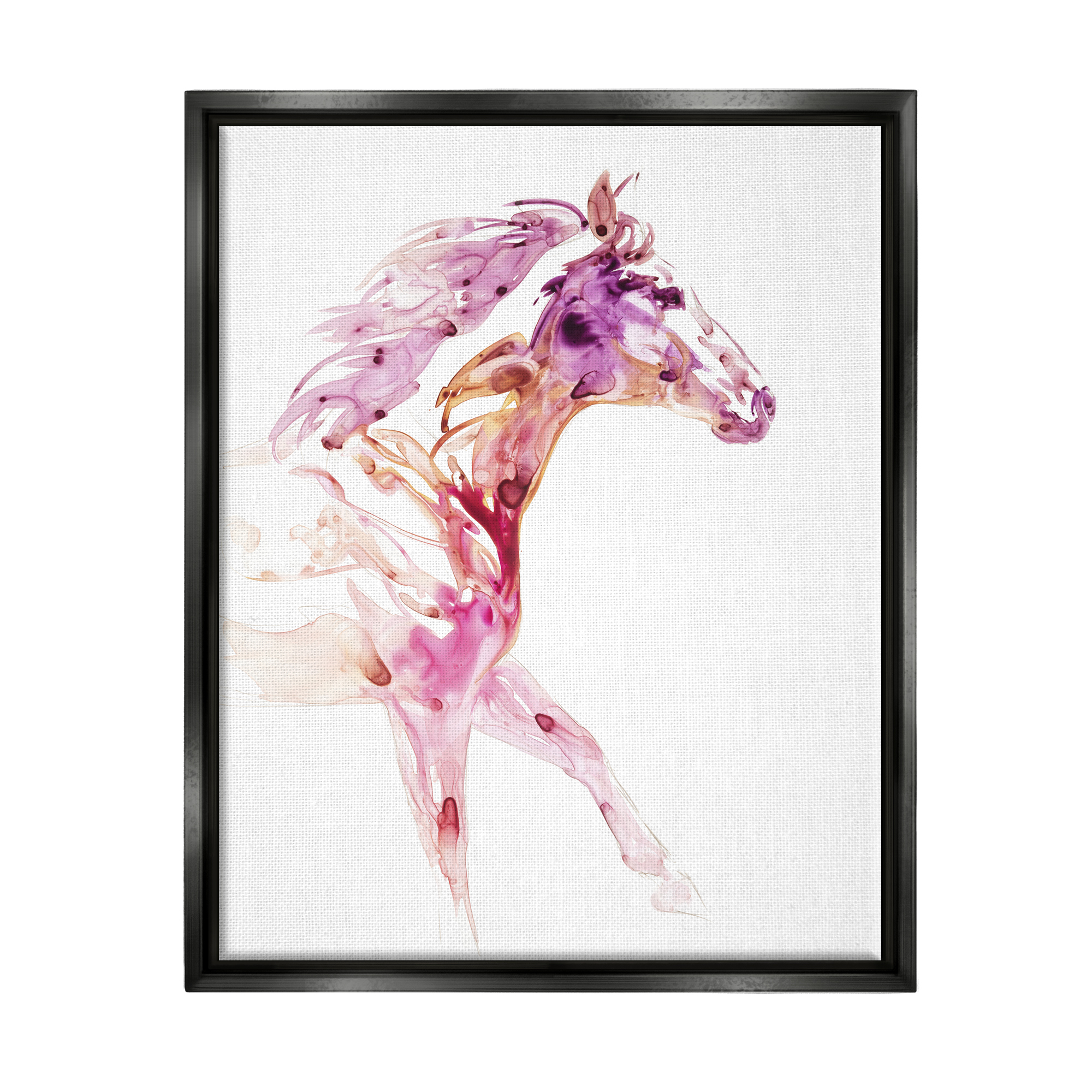 Stupell Abstract Pink Horse Galloping Animals & Insects Painting Black Floater Framed Art Print Wall Art