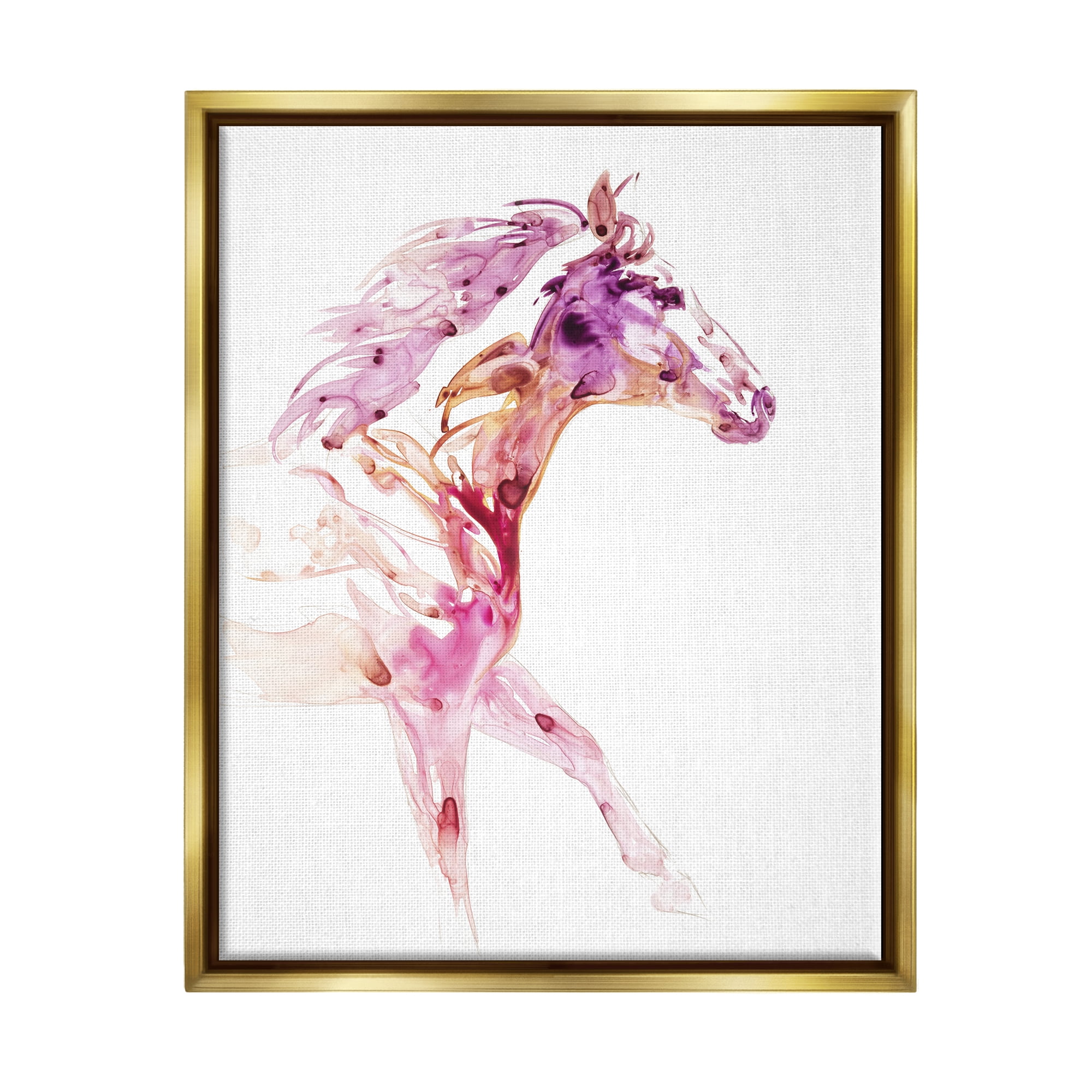 Stupell Abstract Pink Horse Galloping Animals & Insects Painting Gold Floater Framed Art Print Wall Art