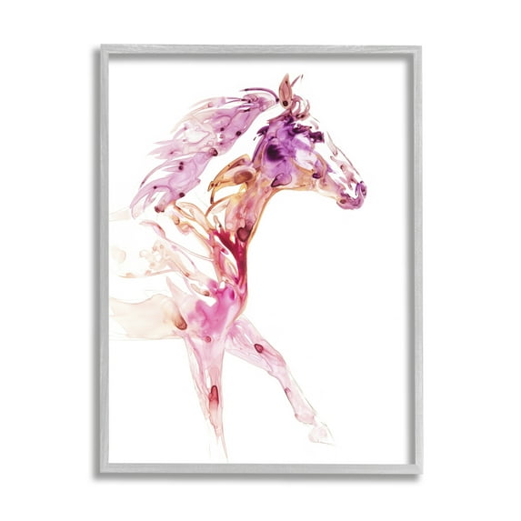 Stupell Abstract Pink Horse Galloping Animals & Insects Painting Gray Framed Art Print Wall Art
