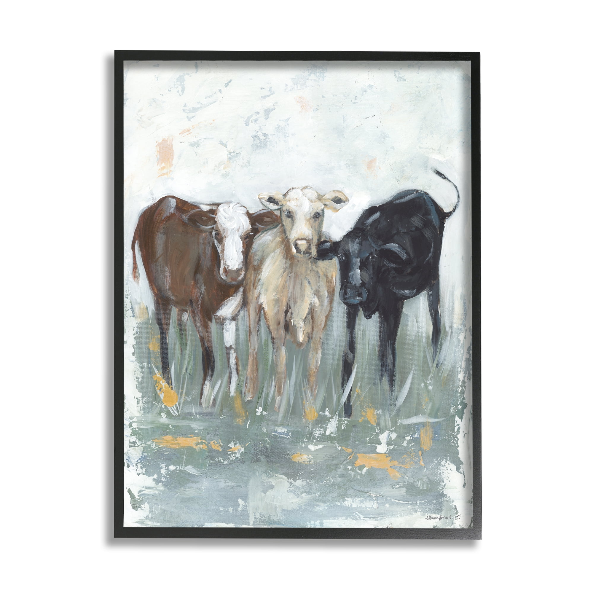 Stupell Abstract Rustic Country Cows Painting Animals & Insects Painting Black Framed Art Print Wall Art