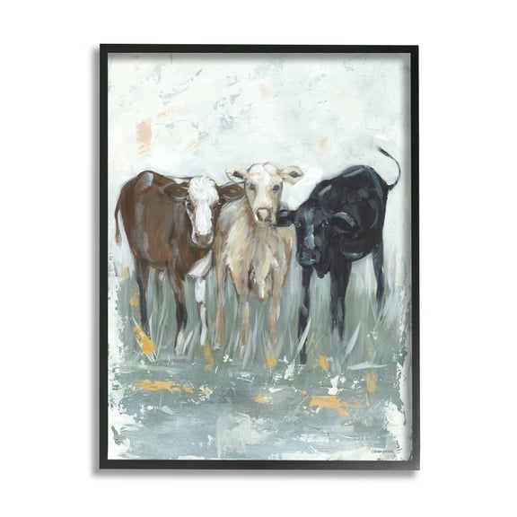 Stupell Abstract Rustic Country Cows Painting Animals & Insects Painting Black Framed Art Print Wall Art