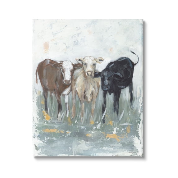 Stupell Abstract Rustic Country Cows Painting Animals & Insects Painting Gallery Wrapped Canvas Print Wall Art