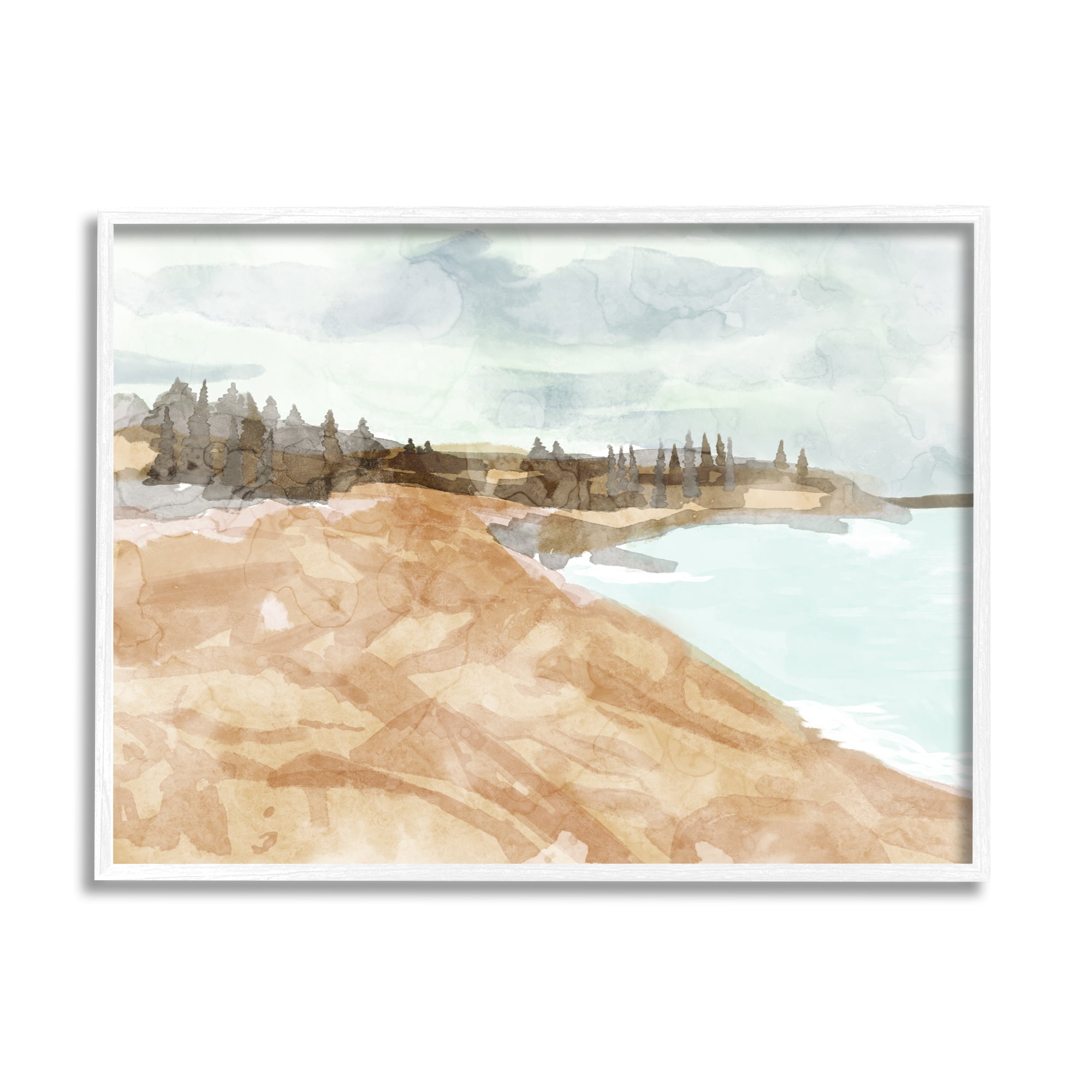 Stupell Abstract Sandy Beach Coastal Landscape Landscape Painting White Framed Art Print Wall Art