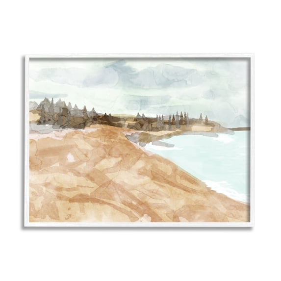 Stupell Abstract Sandy Beach Coastal Landscape Landscape Painting White Framed Art Print Wall Art